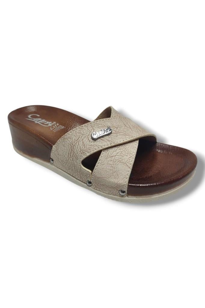Capri 9002-25 Deri Çapraz Bant Capri Tokalı Kadın Terlik