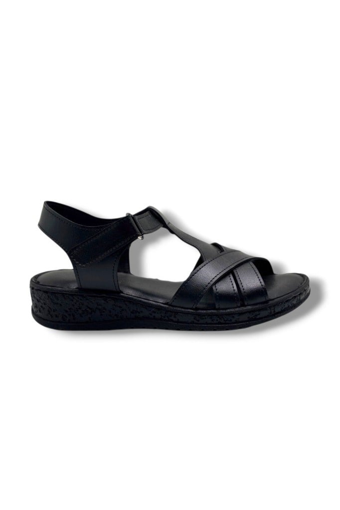 Caprito SD011-26 Cilt Çapraz Bant Anatomik Dolgu Taban Kadın Sandalet
