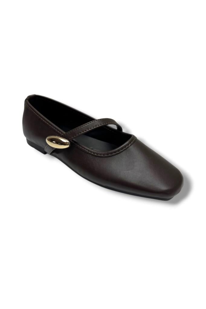Ceylan Shoes 123-26 Cilt Deri Tokalı Tek Bantlı Anatomik Kadın Babet