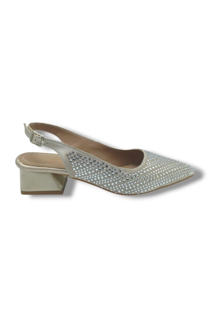 Ceylan Shoes 125-26 Taşlı Parlak Saten Kısa Kare Topuk Kadın Ayakkabı 36-41