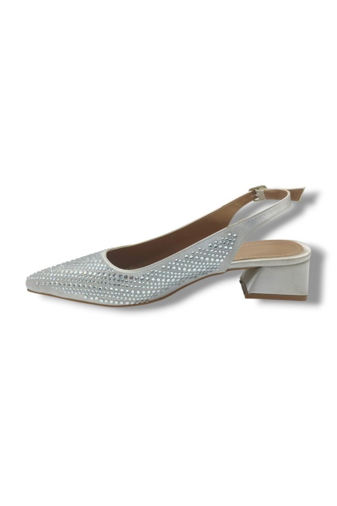 Ceylan Shoes 125-26 Taşlı Parlak Saten Kısa Kare Topuk Kadın Ayakkabı 36-41