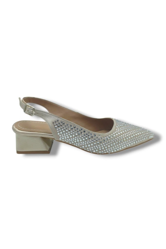 Ceylan Shoes 125-26 Taşlı Parlak Saten Kısa Kare Topuk Kadın Ayakkabı 36-41