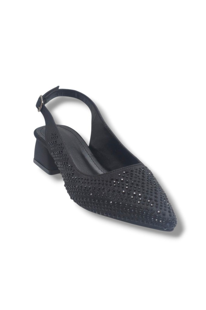 Ceylan Shoes 125-26 Taşlı Parlak Saten Kısa Kare Topuk Kadın Ayakkabı 36-41