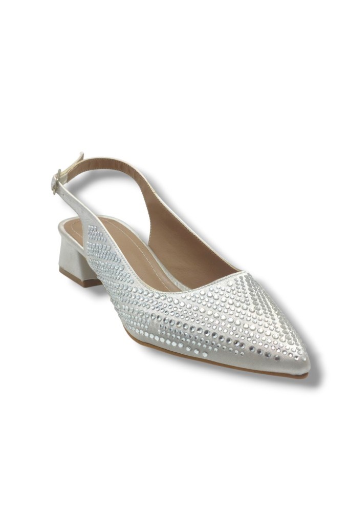 Ceylan Shoes 125-26 Taşlı Parlak Saten Kısa Kare Topuk Kadın Ayakkabı 36-41
