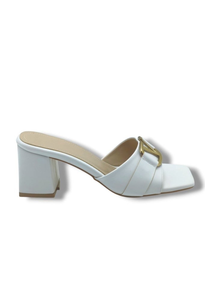 Ceylan Shoes 225-26 Cilt V Tokalı Kalın Topuk Kadın Terlik
