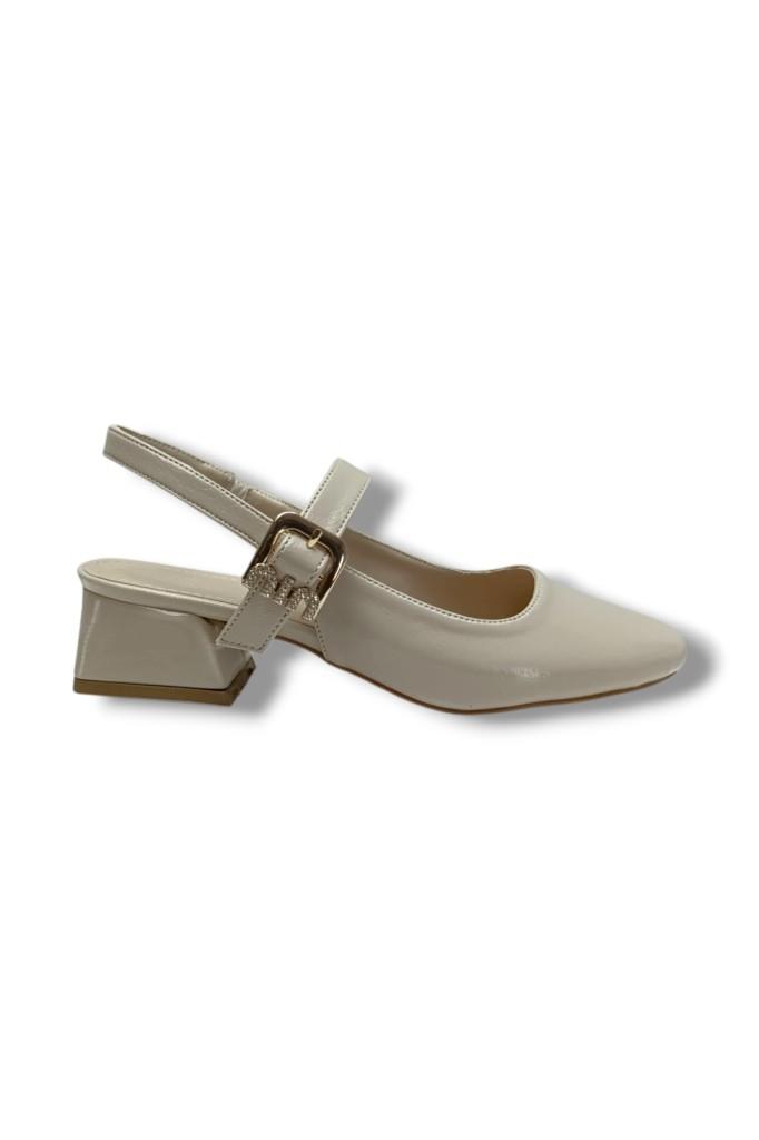 Ceylan Shoes 315-26 Kırışık Rugan Deri Kısa Kare Topuk Arkası Açık Kadın Ayakkabı