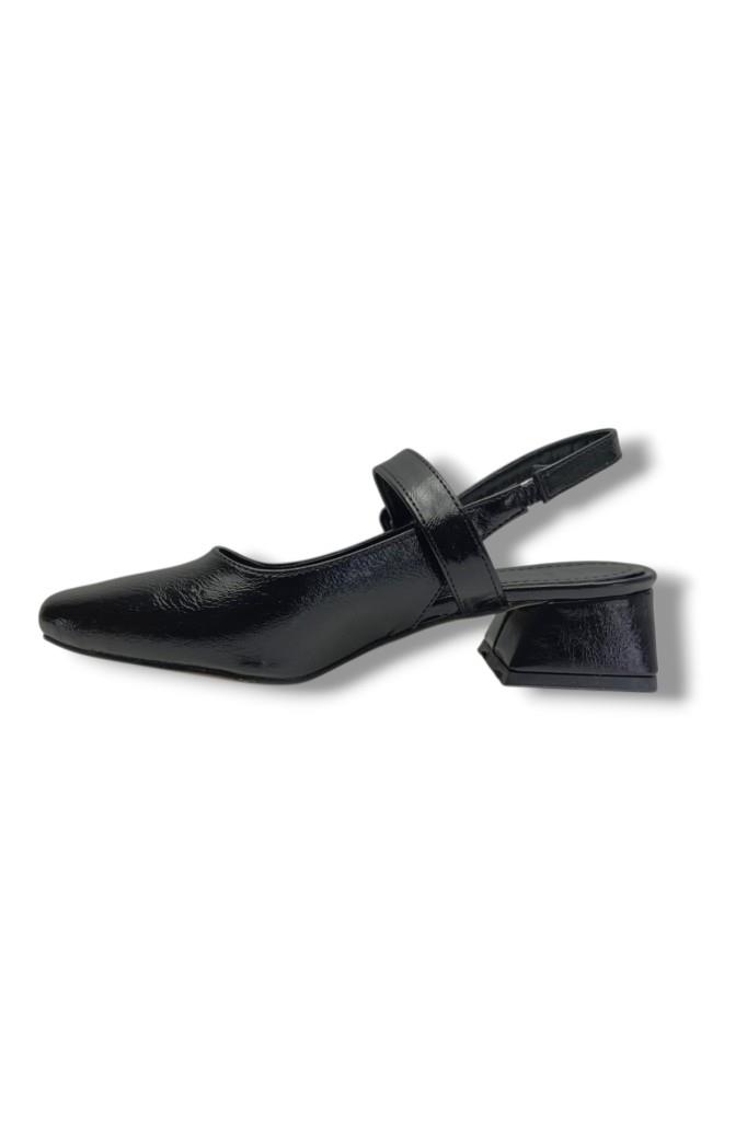 Ceylan Shoes 315-26 Kırışık Rugan Deri Kısa Kare Topuk Arkası Açık Kadın Ayakkabı