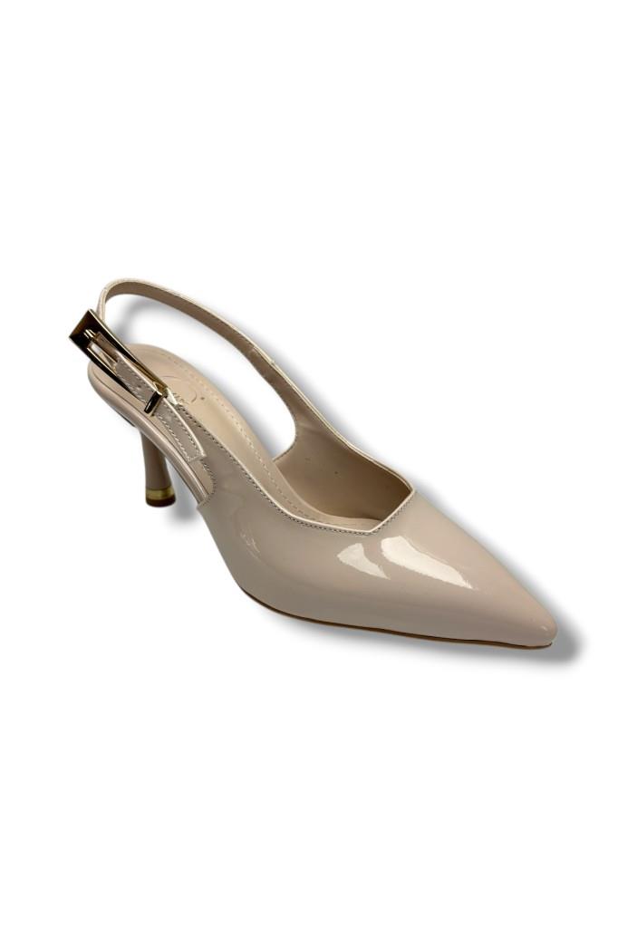 Ceylan Shoes 421-26 Rugan Deri Arkası Açık İnce Topuk Kadın Stiletto