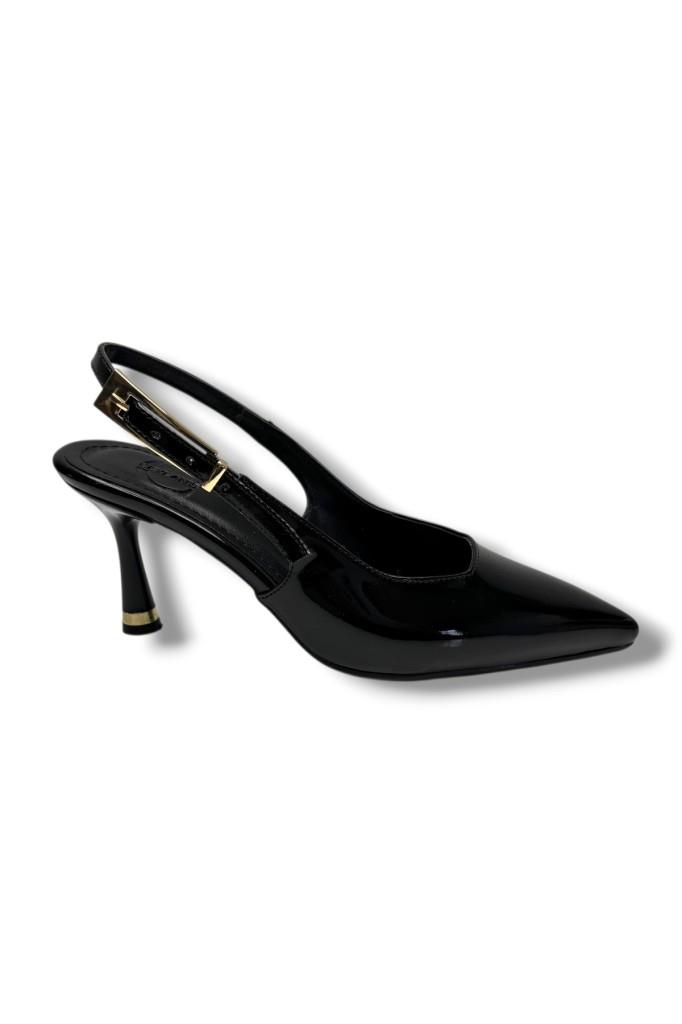 Ceylan Shoes 421-26 Rugan Deri Arkası Açık İnce Topuk Kadın Stiletto