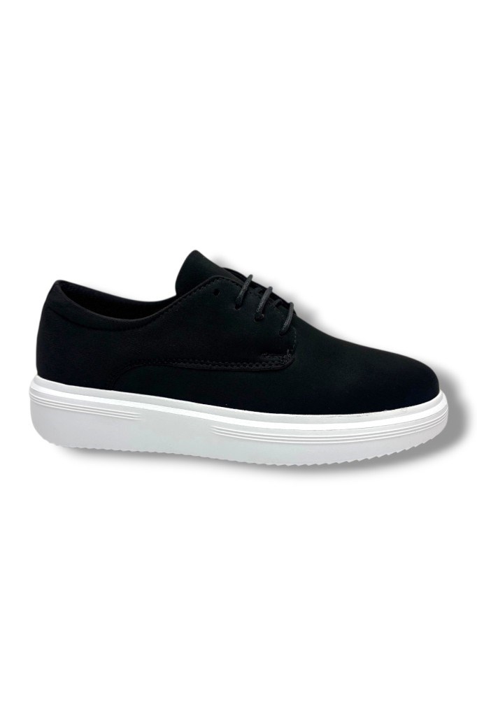Conteyner 596-26 Süet Deri Bağcıklı Casual Erkek Ayakkabı Siyah Beyaz