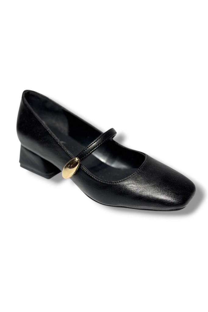 Cshoes 175-26 Cilt Deri Bantlı Kısa Kare Topuklu Kadın Ayakkabı