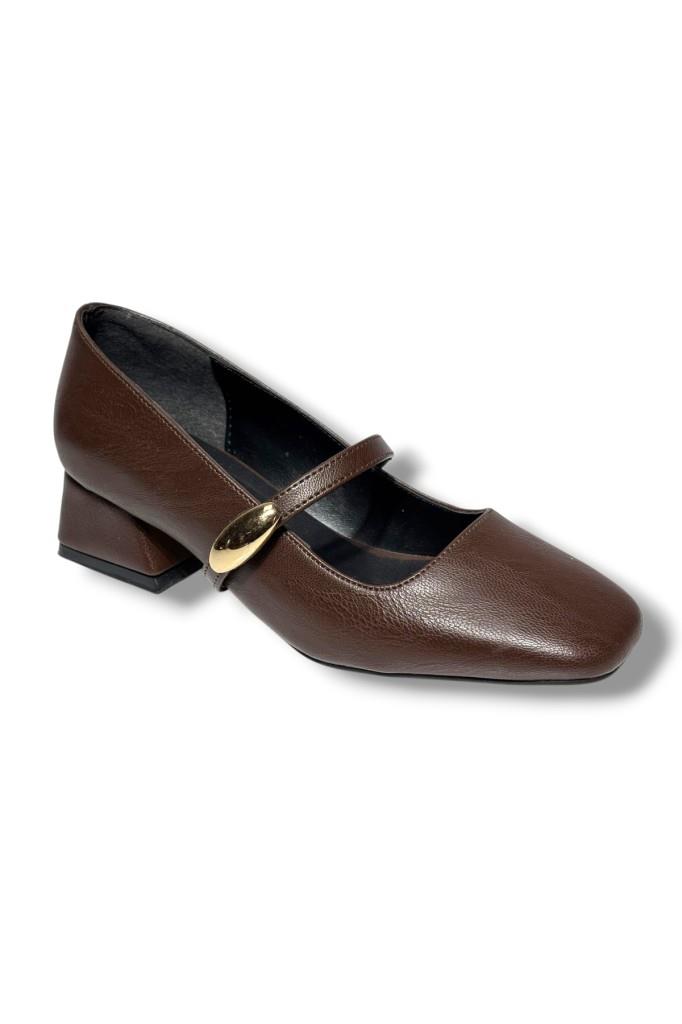 Cshoes 175-26 Cilt Deri Bantlı Kısa Kare Topuklu Kadın Ayakkabı