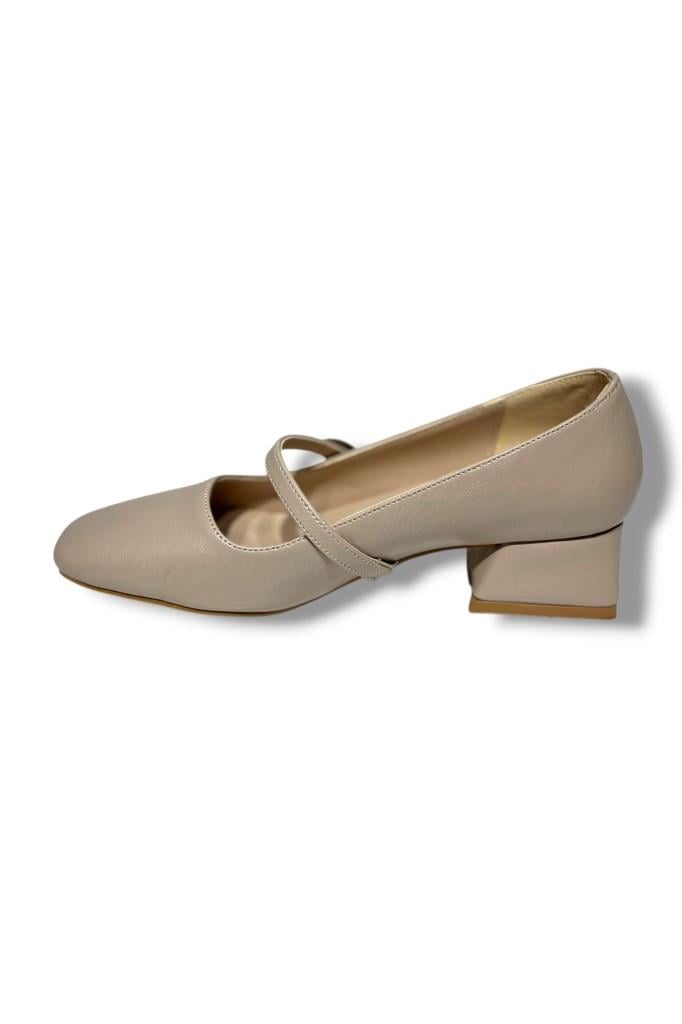 Cshoes 175-26 Cilt Deri Bantlı Kısa Kare Topuklu Kadın Ayakkabı