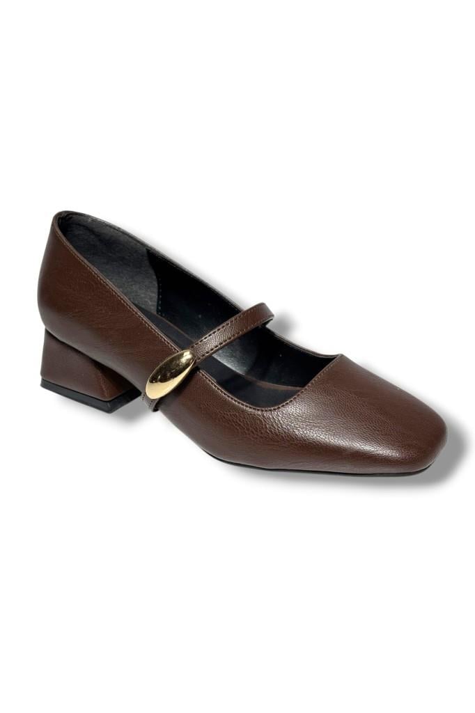 Cshoes 175-26 Cilt Deri Bantlı Kısa Kare Topuklu Kadın Ayakkabı