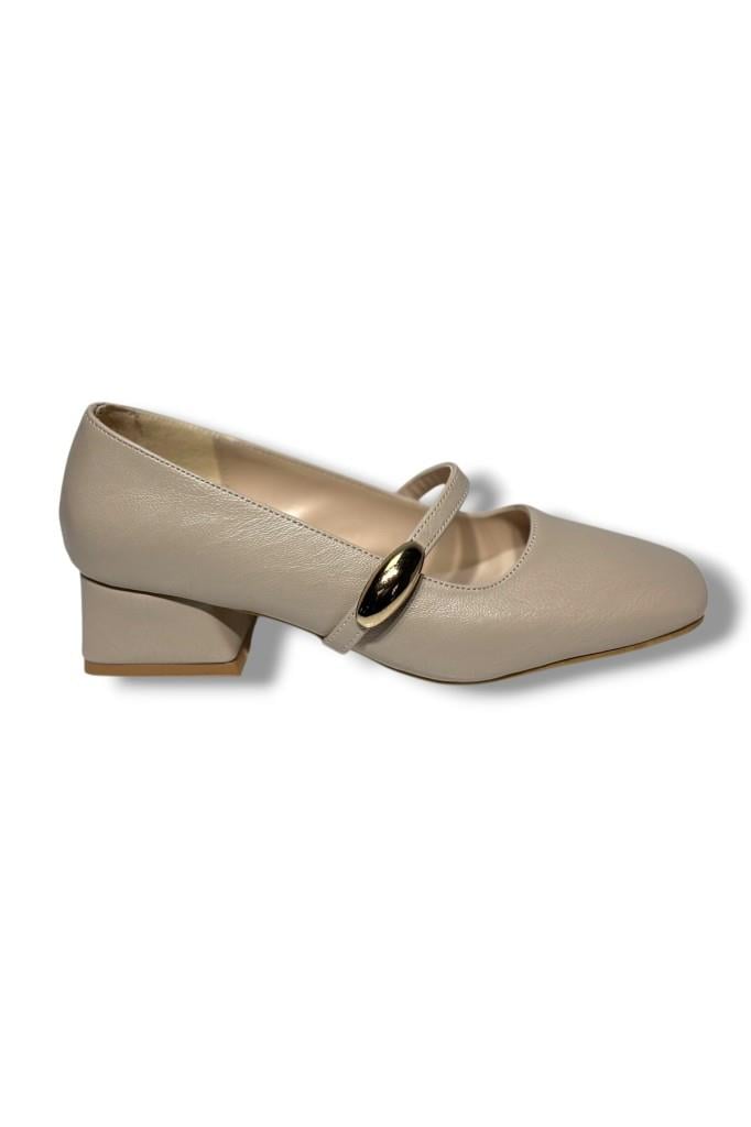 Cshoes 175-26 Cilt Deri Bantlı Kısa Kare Topuklu Kadın Ayakkabı