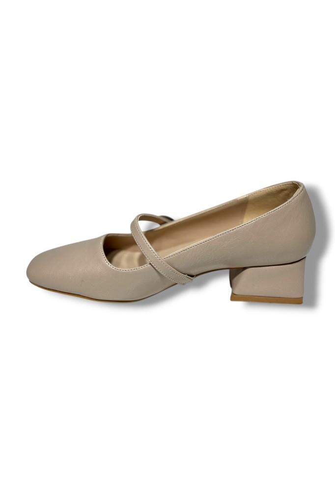 Cshoes 175-26 Cilt Deri Bantlı Kısa Kare Topuklu Kadın Ayakkabı