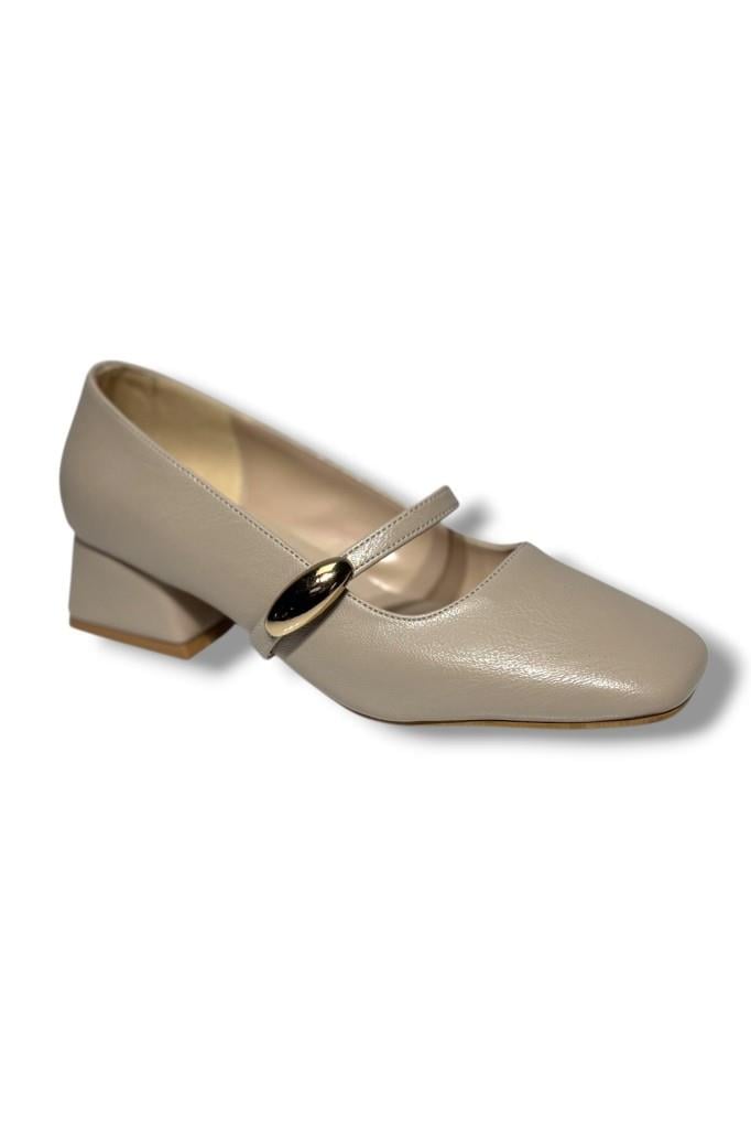 Cshoes 175-26 Cilt Deri Bantlı Kısa Kare Topuklu Kadın Ayakkabı