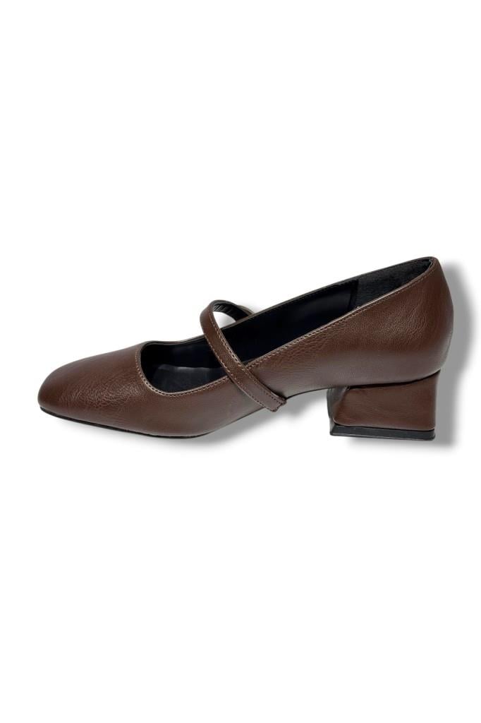 Cshoes 175-26 Cilt Deri Bantlı Kısa Kare Topuklu Kadın Ayakkabı
