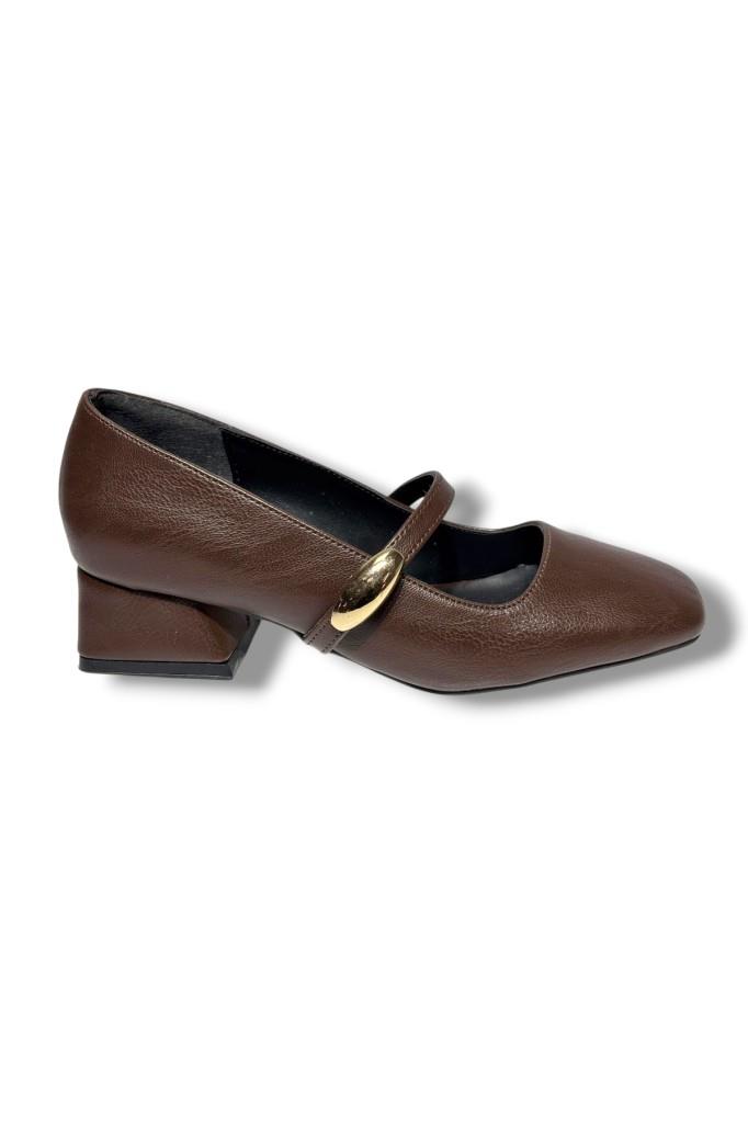 Cshoes 175-26 Cilt Deri Bantlı Kısa Kare Topuklu Kadın Ayakkabı