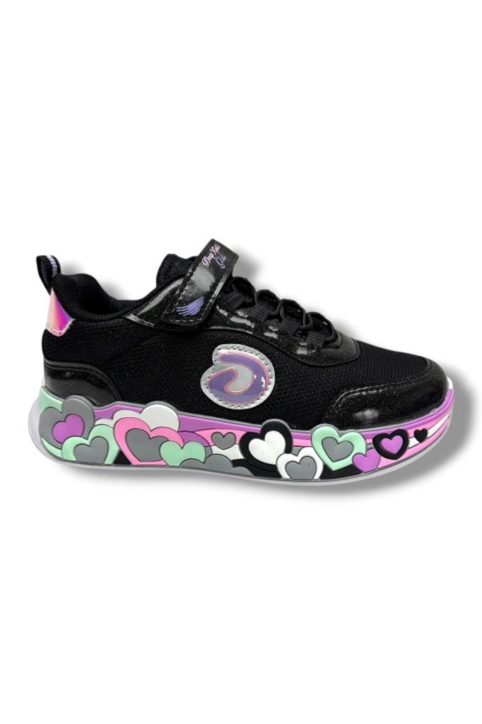 Deep Kids 025-26 Anorak Kalp Desenli Anatomik Cırtlı Kız Çocuk Sneaker Siyah Pembe