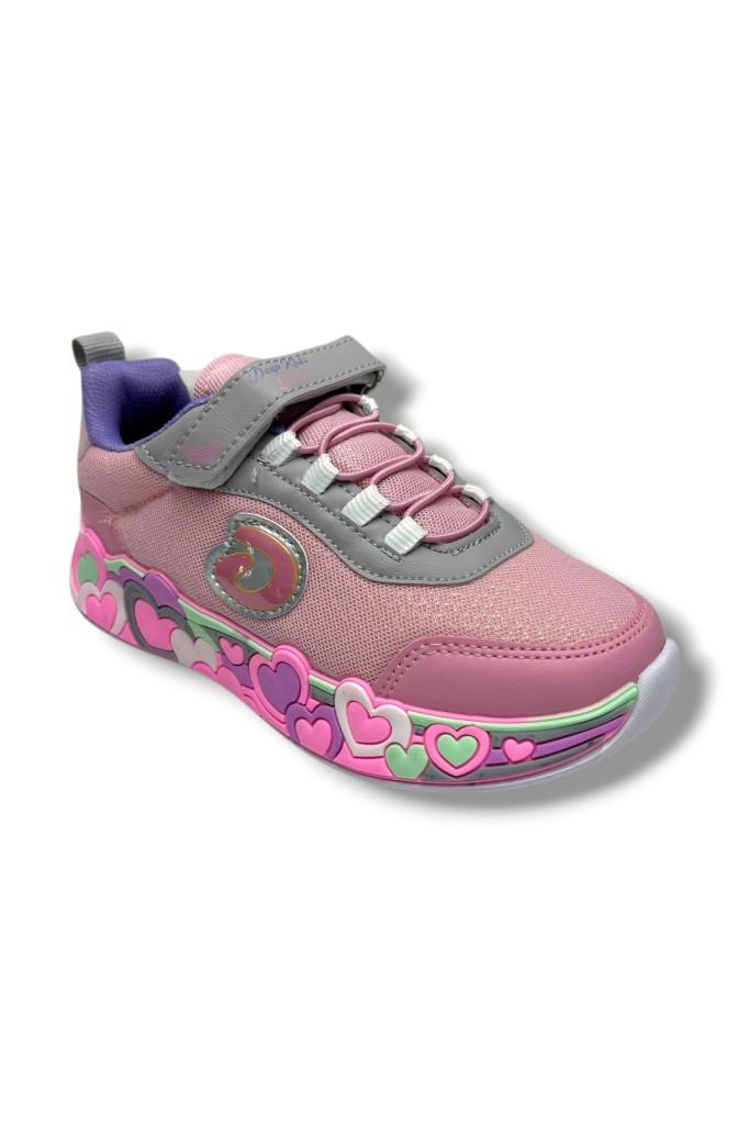 Deep Kids 025-26 Anorak Kalp Desenli Anatomik Cırtlı Kız Çocuk Sneaker Pembe Gri