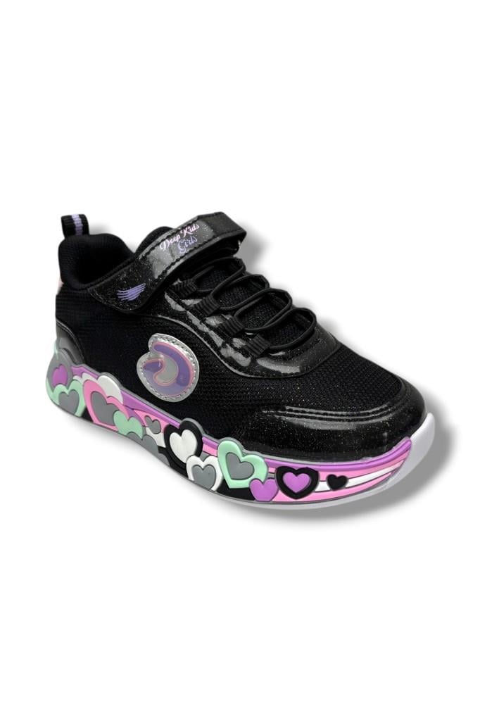 Deep Kids 025-26 Anorak Kalp Desenli Anatomik Cırtlı Kız Çocuk Sneaker Siyah Pembe