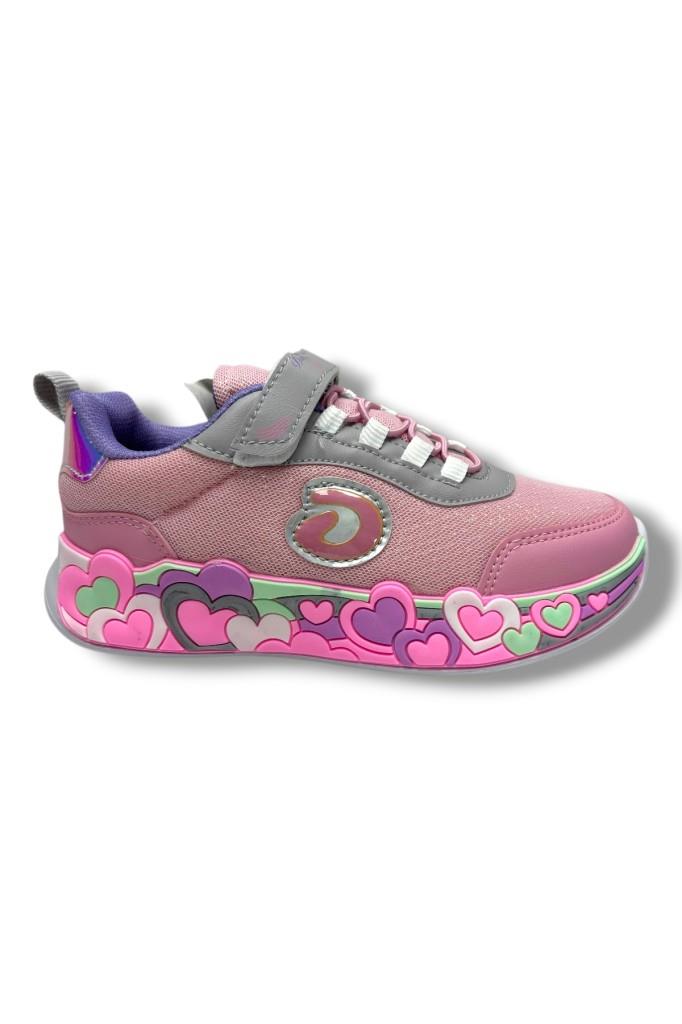 Deep Kids 025-26 Anorak Kalp Desenli Anatomik Cırtlı Kız Çocuk Sneaker Pembe Gri