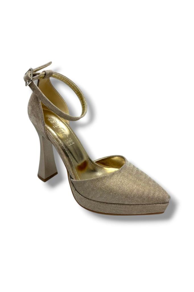 Defne 184-26 Simli Kareli Deri Platform Topuk Kadın Abiye Ayakkabı