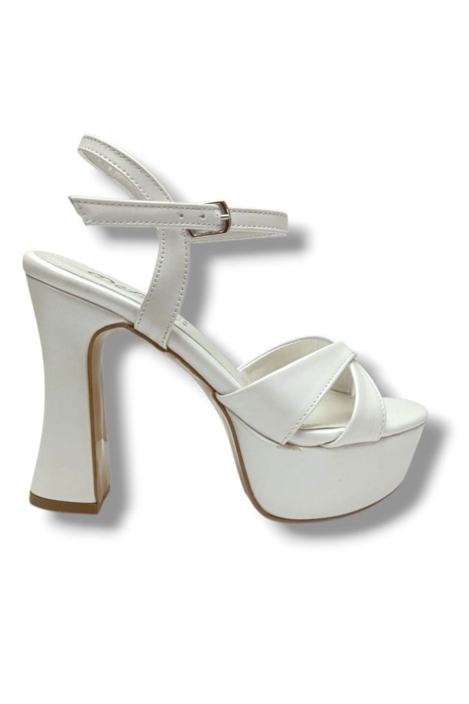 Defne 787-26 Sedef Beyazı Çapraz Aynalı 30mm Platform Topuk Kadın Sandalet(12cm)