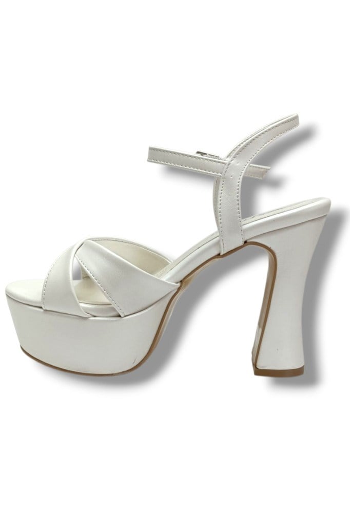 Defne 787-26 Sedef Beyazı Çapraz Aynalı 30mm Platform Topuk Kadın Sandalet(12cm)