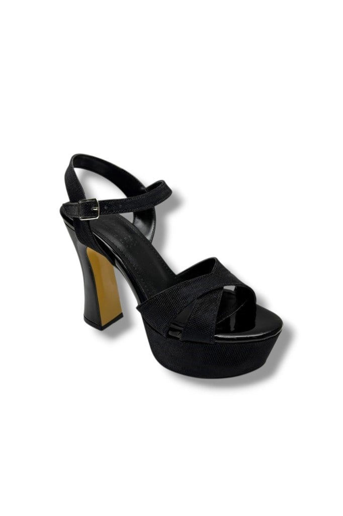 Defne 788-26 Simli Saten Çapraz Bant 30mm Platform Topuk Kadın Sandalet(12cm)
