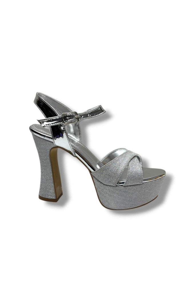 Defne 788-26 Simli Saten Çapraz Bant 30mm Platform Topuk Kadın Sandalet(12cm)