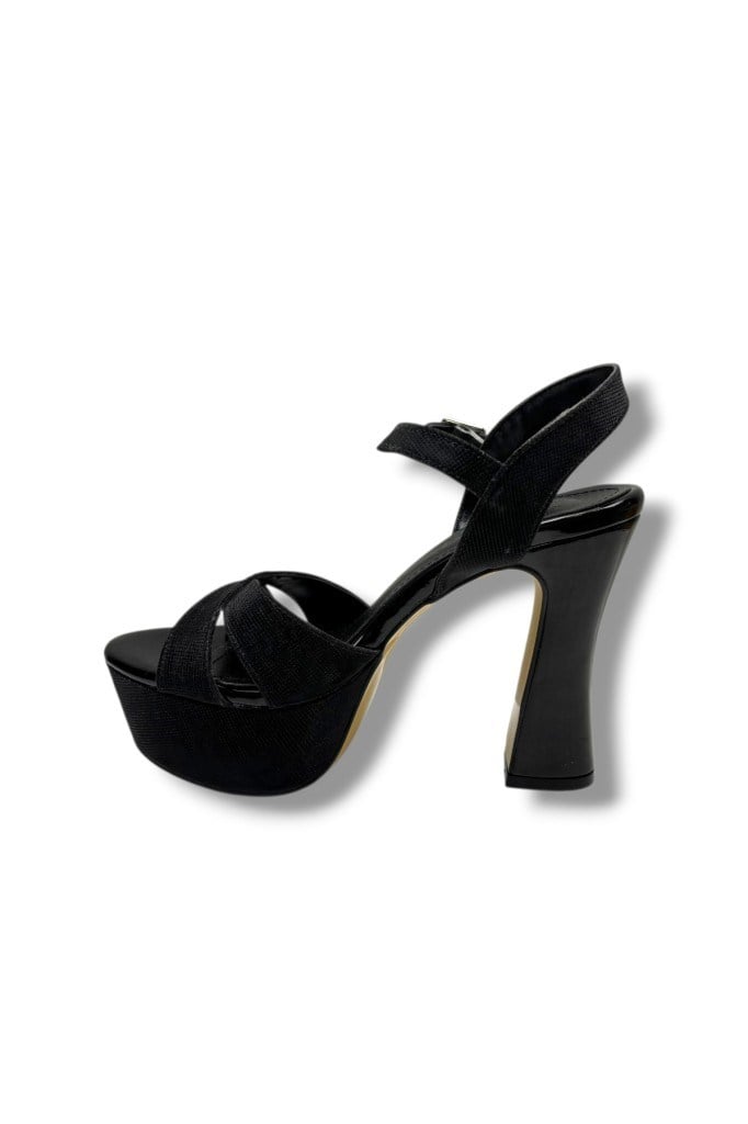 Defne 788-26 Simli Saten Çapraz Bant 30mm Platform Topuk Kadın Sandalet(12cm)