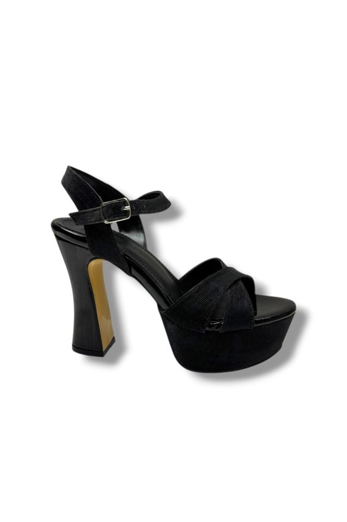 Defne 788-26 Simli Saten Çapraz Bant 30mm Platform Topuk Kadın Sandalet(12cm)