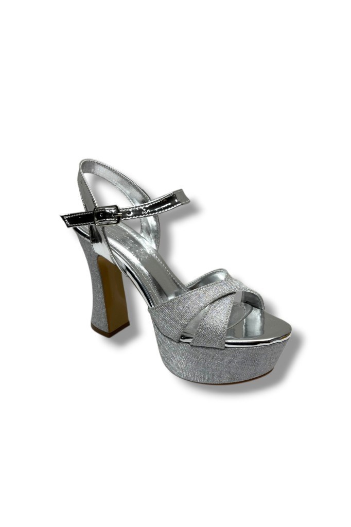 Defne 788-26 Simli Saten Çapraz Bant 30mm Platform Topuk Kadın Sandalet(12cm)