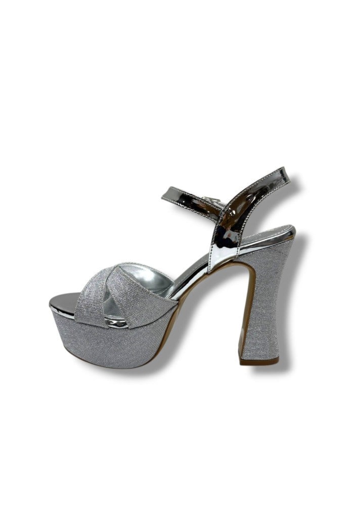 Defne 788-26 Simli Saten Çapraz Bant 30mm Platform Topuk Kadın Sandalet(12cm)