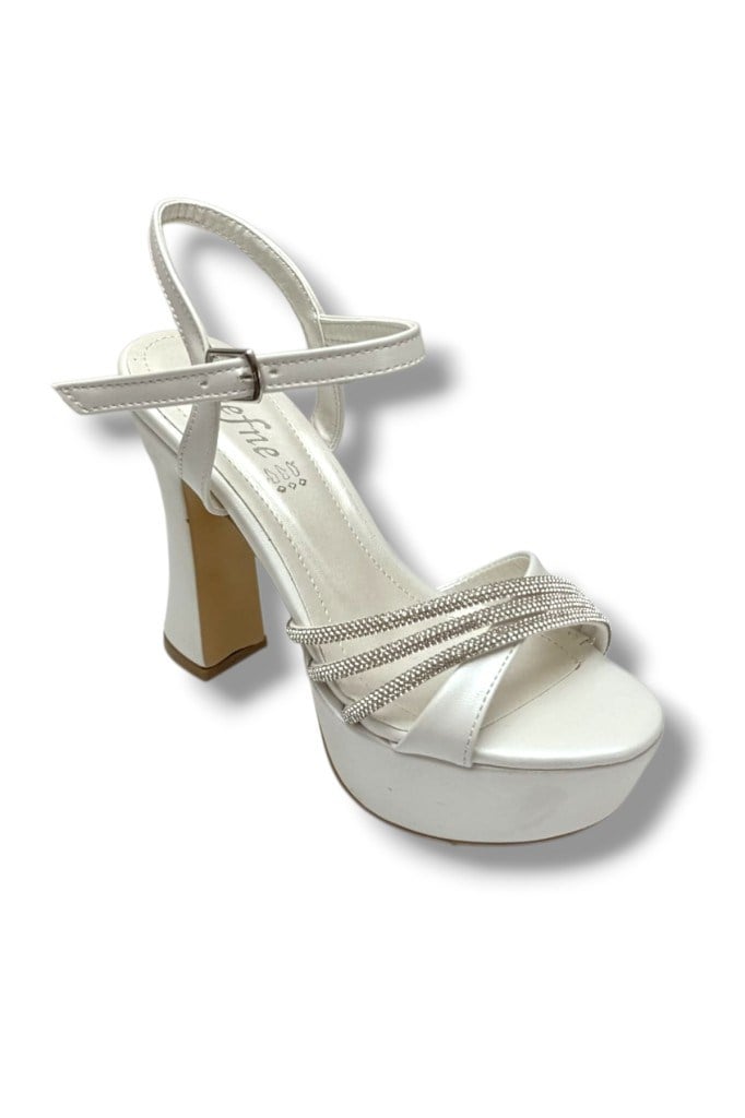 Defne 797-26 Sedefli Çapraz Taşlı 30mm Platform Topuk Kadın Sandalet(12cm)