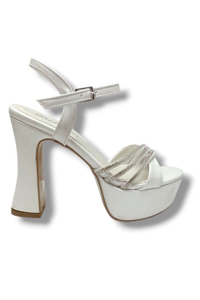 Defne 797-26 Sedefli Çapraz Taşlı 30mm Platform Topuk Kadın Sandalet(12cm)