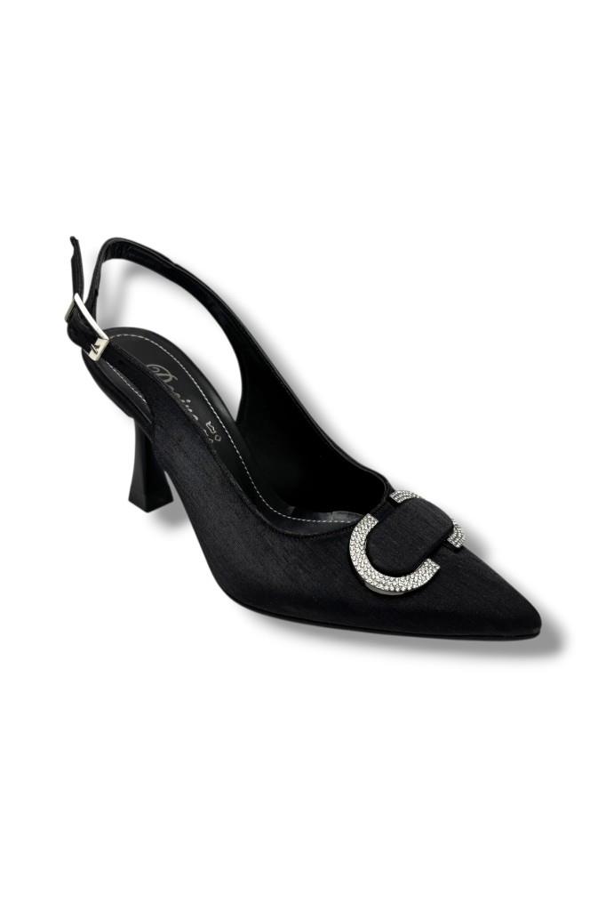 Desire 452-26 Çizgili Saten Taşlı Tokalı İnce Topuk Kadın Stiletto 8,5cm