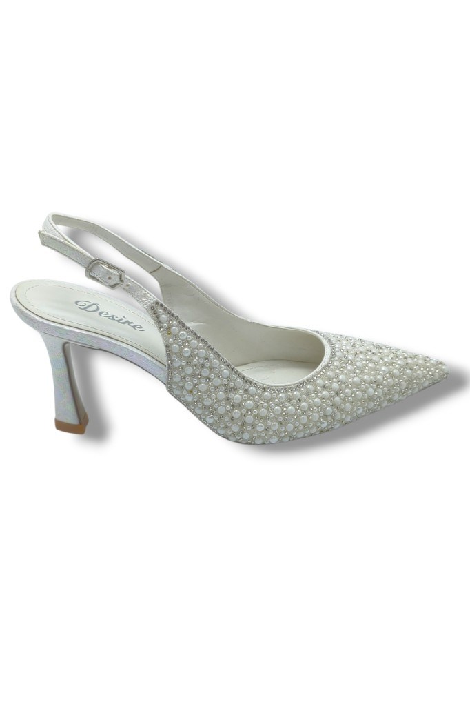 Desire 5012-26 Simli Saten İnci Taşlı İnce Topuk Kadın Stiletto 8,5cm