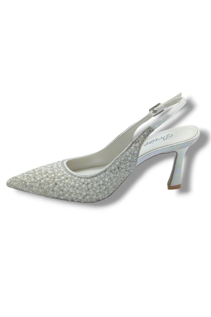 Desire 5012-26 Simli Saten İnci Taşlı İnce Topuk Kadın Stiletto 8,5cm