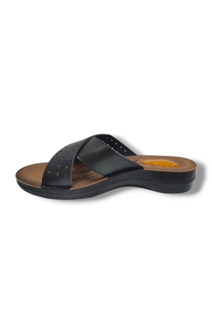 Enes 40371-25 Deri Anatomik Çapraz Kadın Terlik