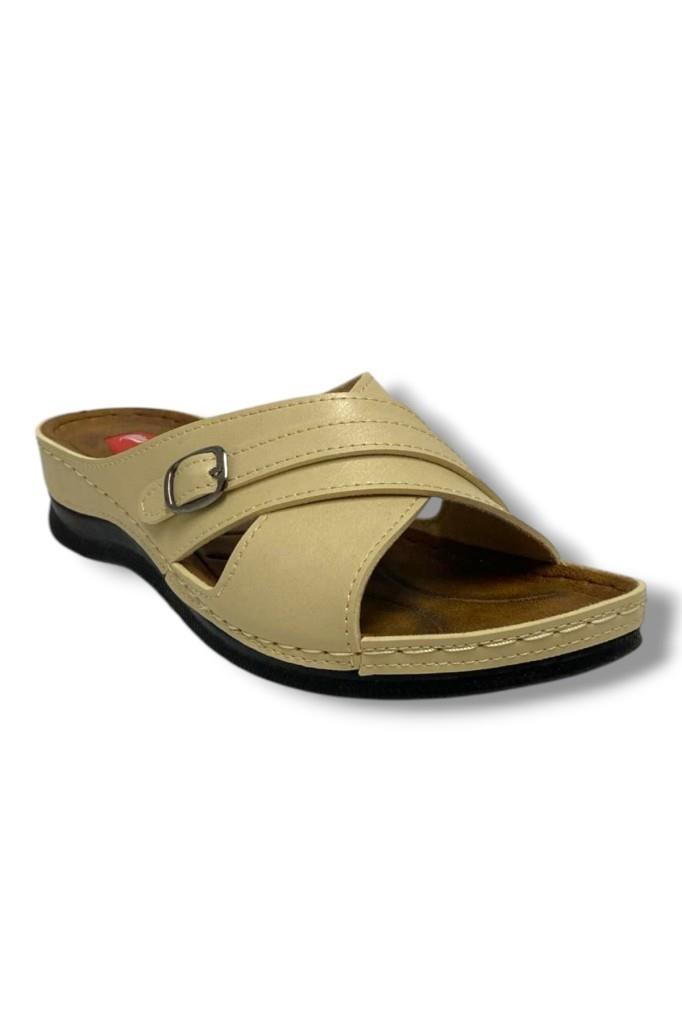 Enova E510-25 Deri Anatomik Soft Çapraz Bant Dolgu Kadın Terlik