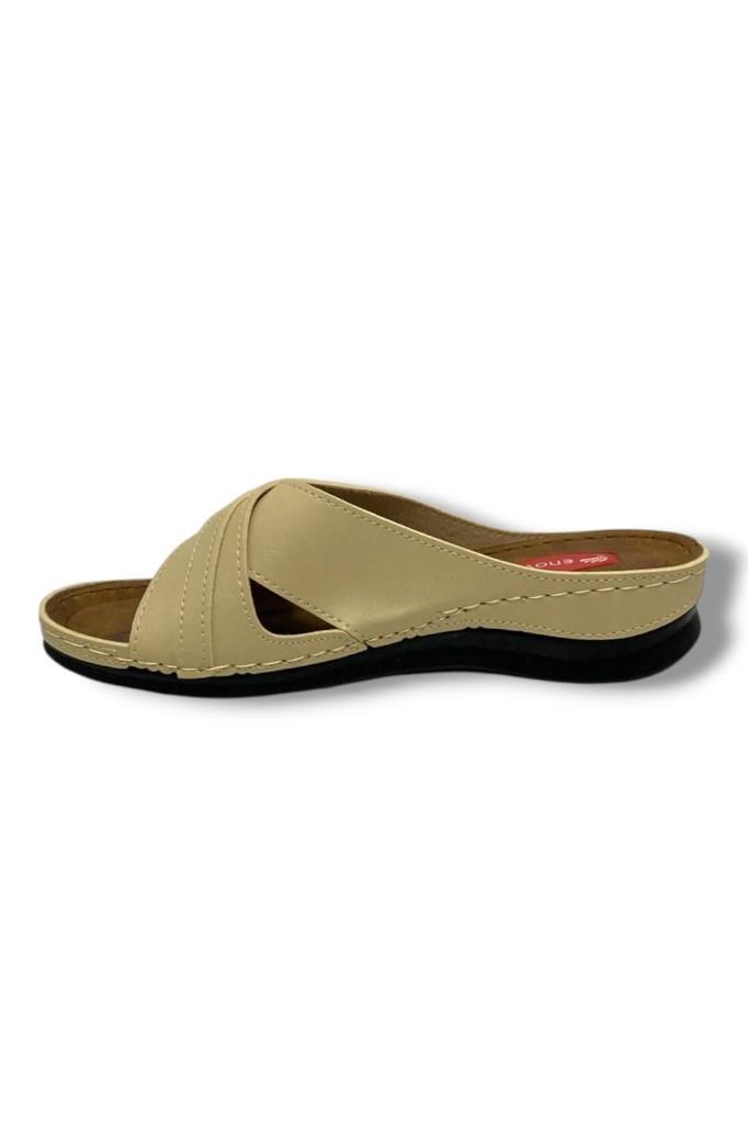 Enova E510-25 Deri Anatomik Soft Çapraz Bant Dolgu Kadın Terlik