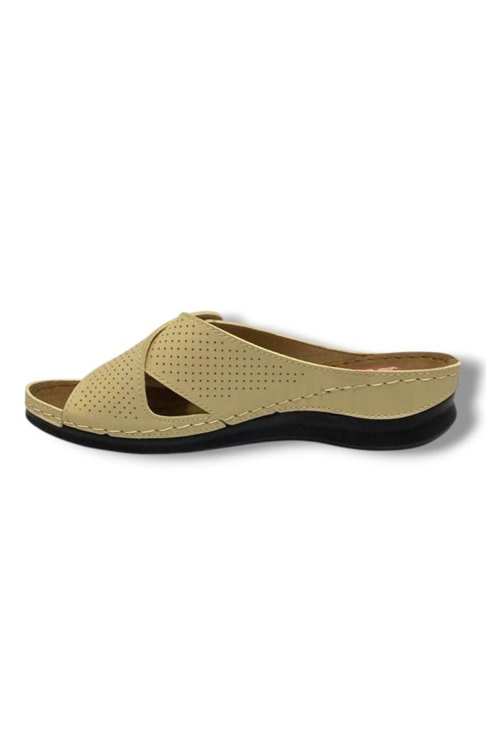 Enova E511-25 Deri Anatomik Soft Çapraz Cırt Bant Dolgu Kadın Terlik