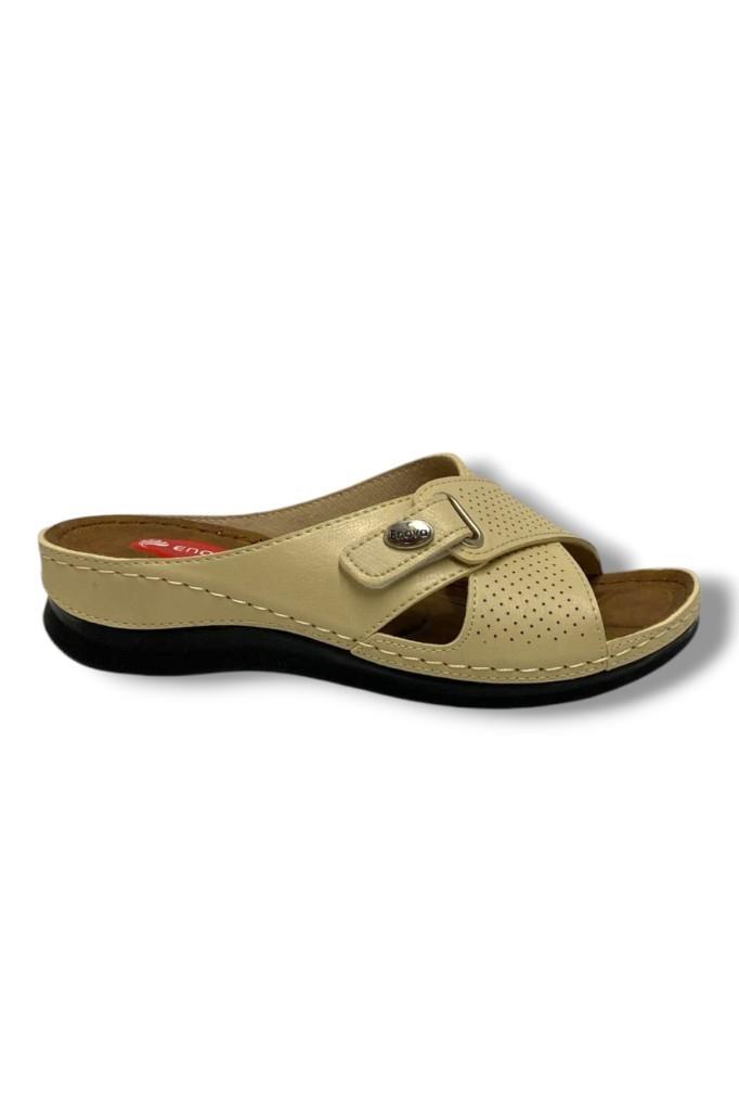 Enova E511-25 Deri Anatomik Soft Çapraz Cırt Bant Dolgu Kadın Terlik