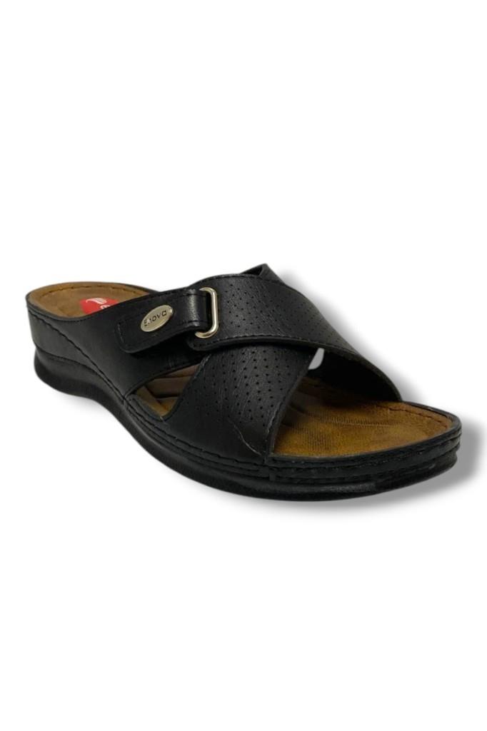 Enova E511-25 Deri Anatomik Soft Çapraz Cırt Bant Dolgu Kadın Terlik