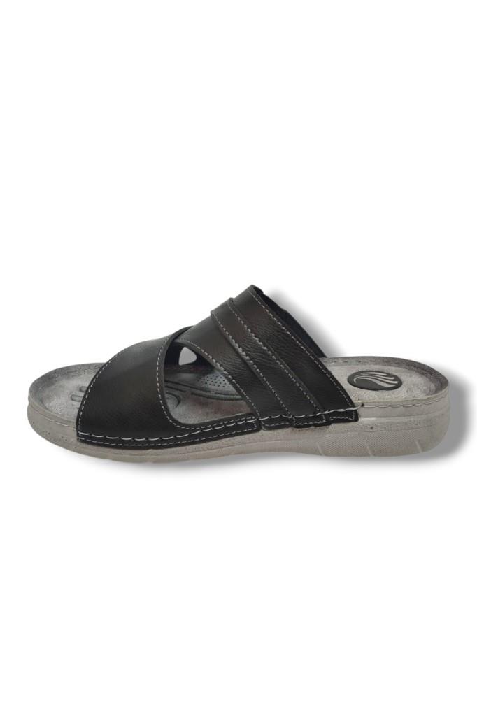 Enova M244-0105 Deri Anatomik Fashion Tokalı Erkek Terlik