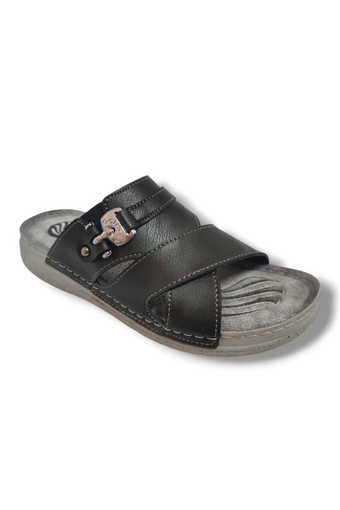 Enova M244-0105 Deri Anatomik Fashion Tokalı Erkek Terlik