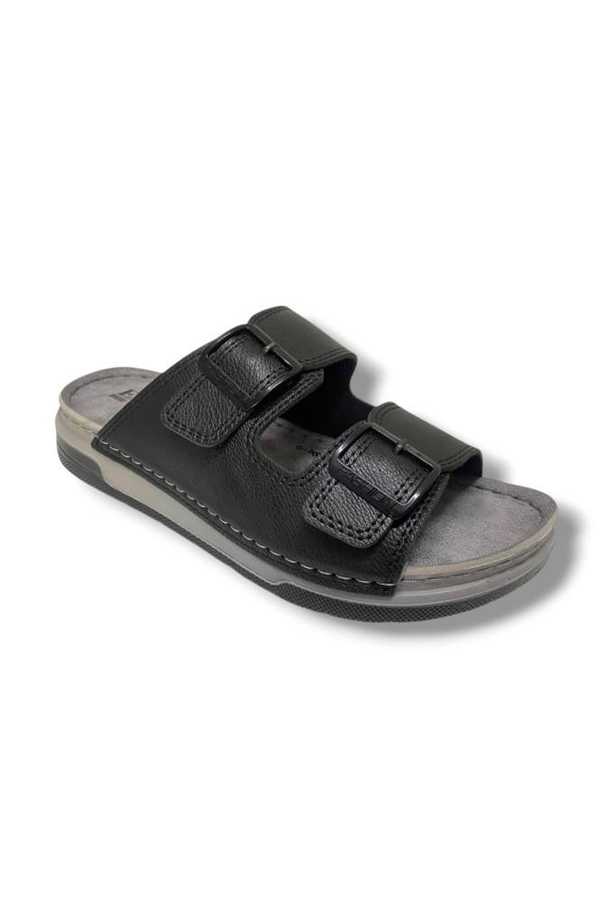 Enova M253-0202-25 Deri Anatomik Soft Çift Bant Erkek Terlik